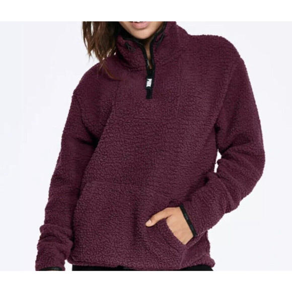 Victoria's Secret Pink Quarter Zip Sherpa Pullover Women's Medium. Pre-owned - Picture 1 of 9